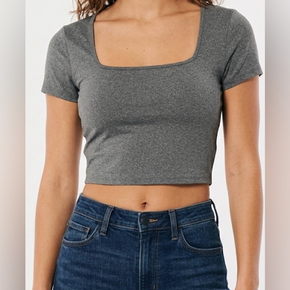Hollister Tops - Hollister Gray Square-Neck Crop Top